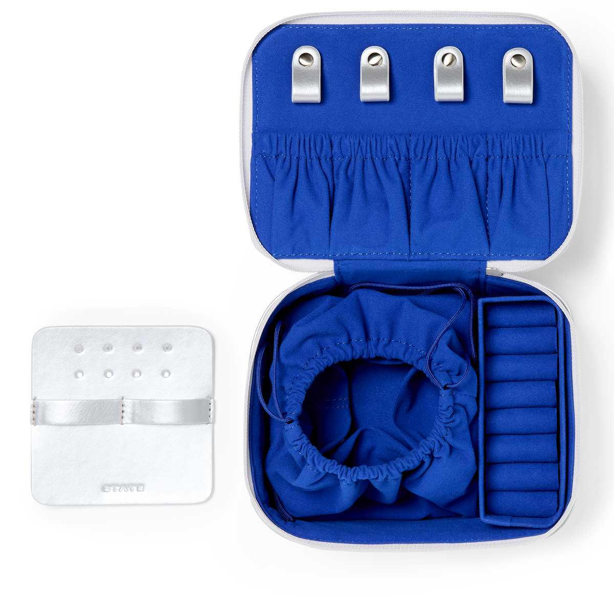 STATE Bags Auburn Jewelry Case Silver Cobalt Interior View Click to Zoom