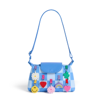 STATE Bags Chelsea Pouchette Charms Blue Check Front View Click to Zoom