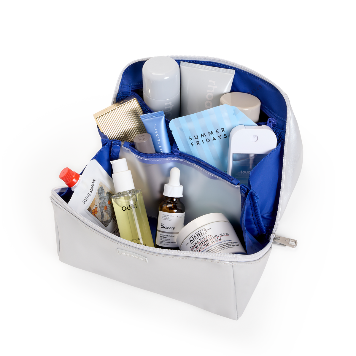 STATE Bags Peri Toiletry Kit Apple Leather Silver/Cobalt Interior View Click to zoom