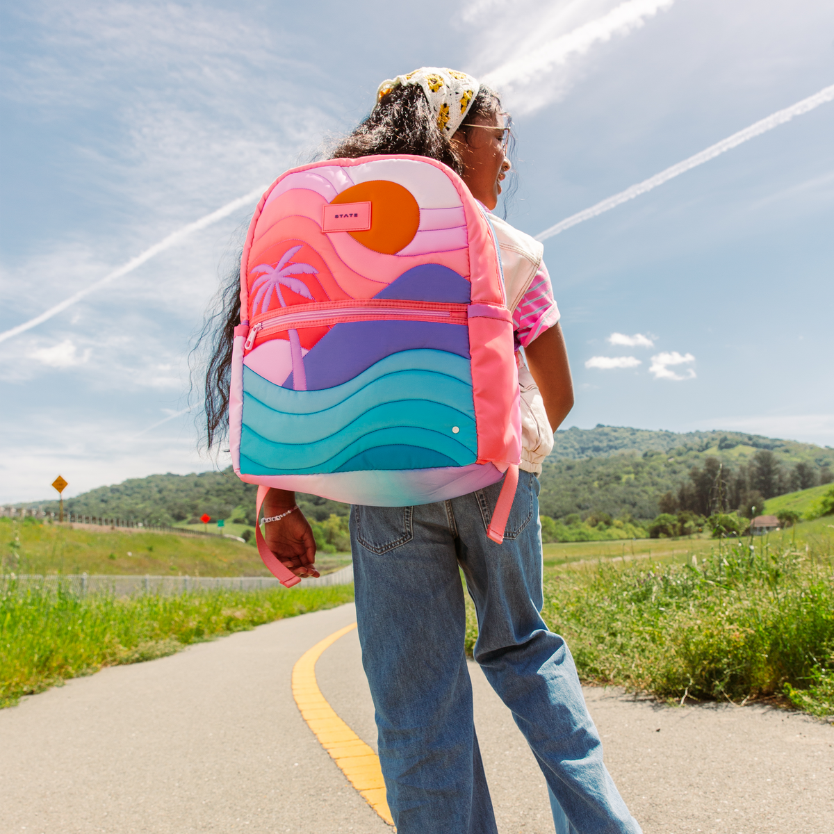 backpack to travel with kids STATE Bags | Kane Kids Backpack Nylon Puffer Sunset | Back to School