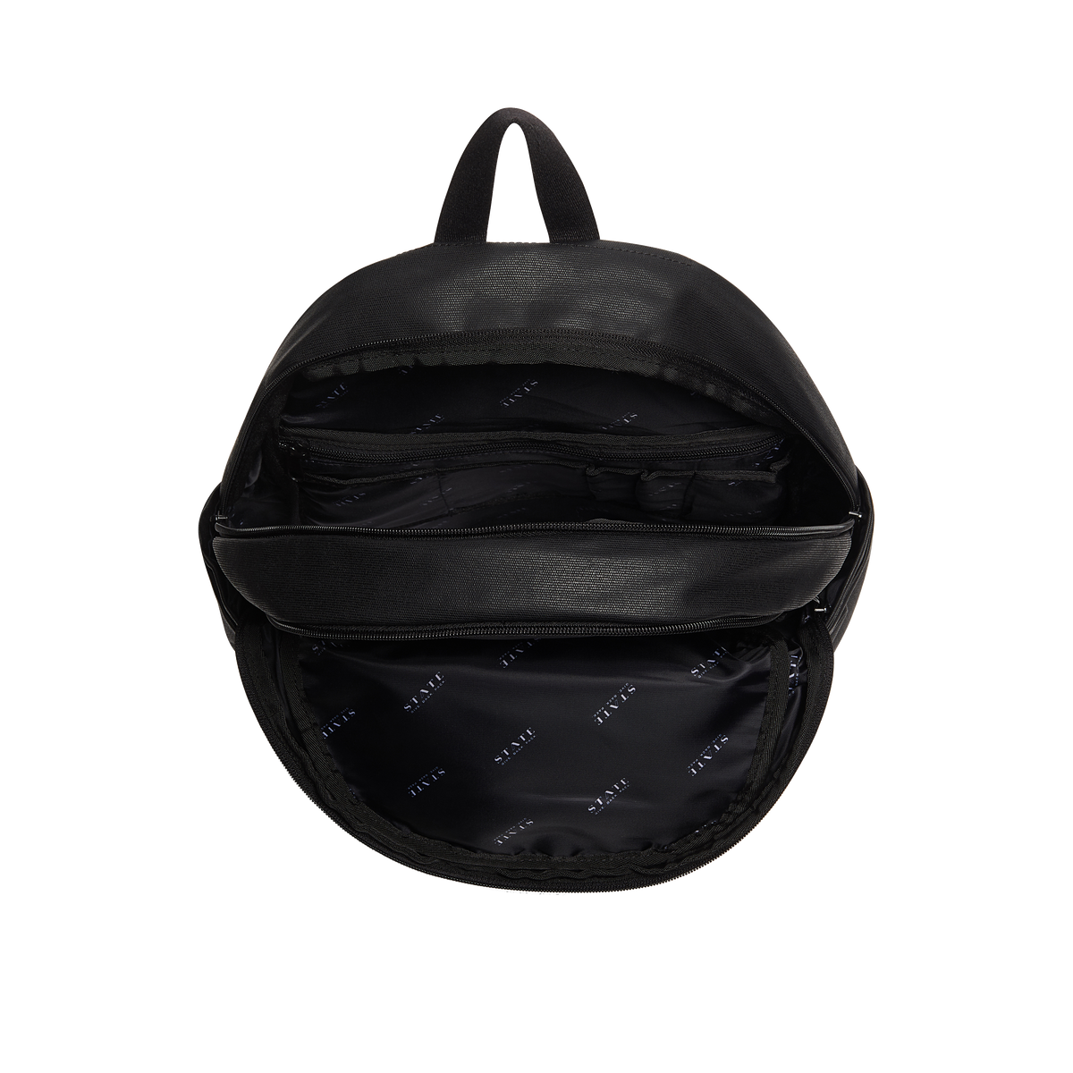 state bags lenox with shoe pocket backpack coated canvas black interior overhead view click to zoom