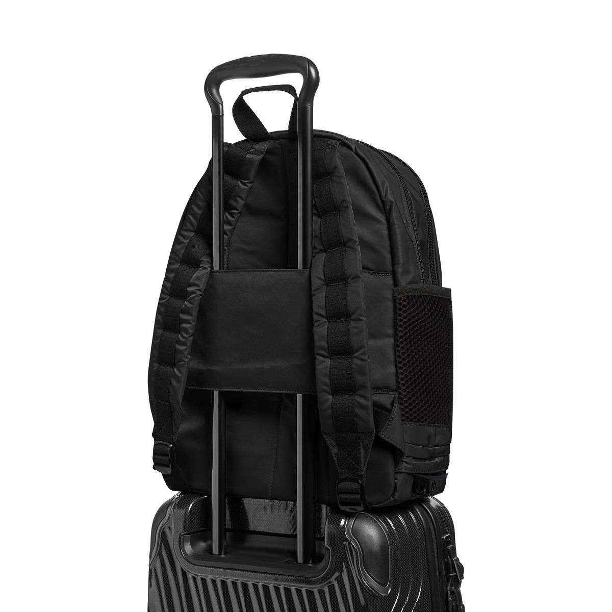 state bags Lenox with shoe pocket backpack nylon black back view travel sleeve slid through suitcase handle click to zoom