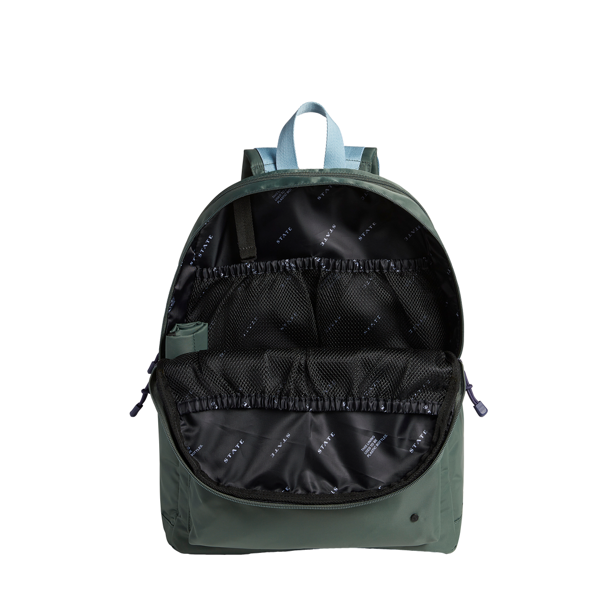 state bags lorimer diaper bag backpack nylon olive interior front view click to zoom