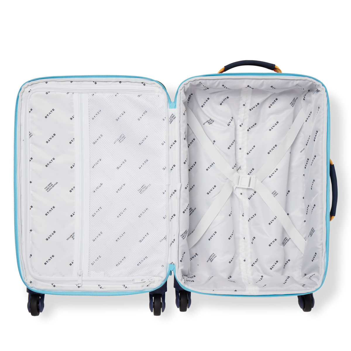 state bags Logan suitcase polyester green/navy interior overhead view click to zoom