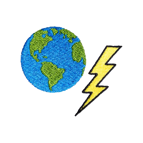 state bags blue/green globe with yellow lightening bolt patch front view click to zoom