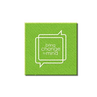 state bags lime green "bring change to mind" patch for backpacks front view click to zoom