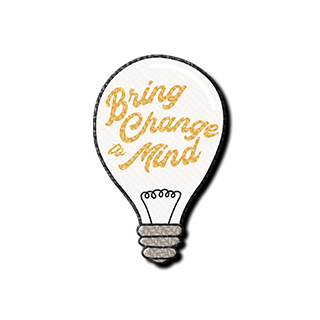 state bags white lightbulb "bring change to mind" patch for backpacks front view click to zoom