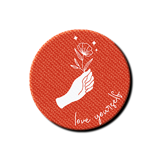 state bags red circle "love yourself" patch for backpacks front view click to zoom